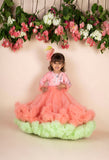 3d Flower Peach Green Ruffled Gown