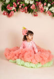 3d Flower Peach Green Ruffled Gown