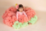 3d Flower Peach Green Ruffled Gown