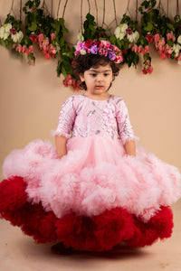 Pink Wine 3d Flower Ruffled Gown