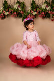 Pink Wine 3d Flower Ruffled Gown