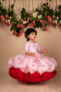 Pink Wine 3d Flower Ruffled Gown