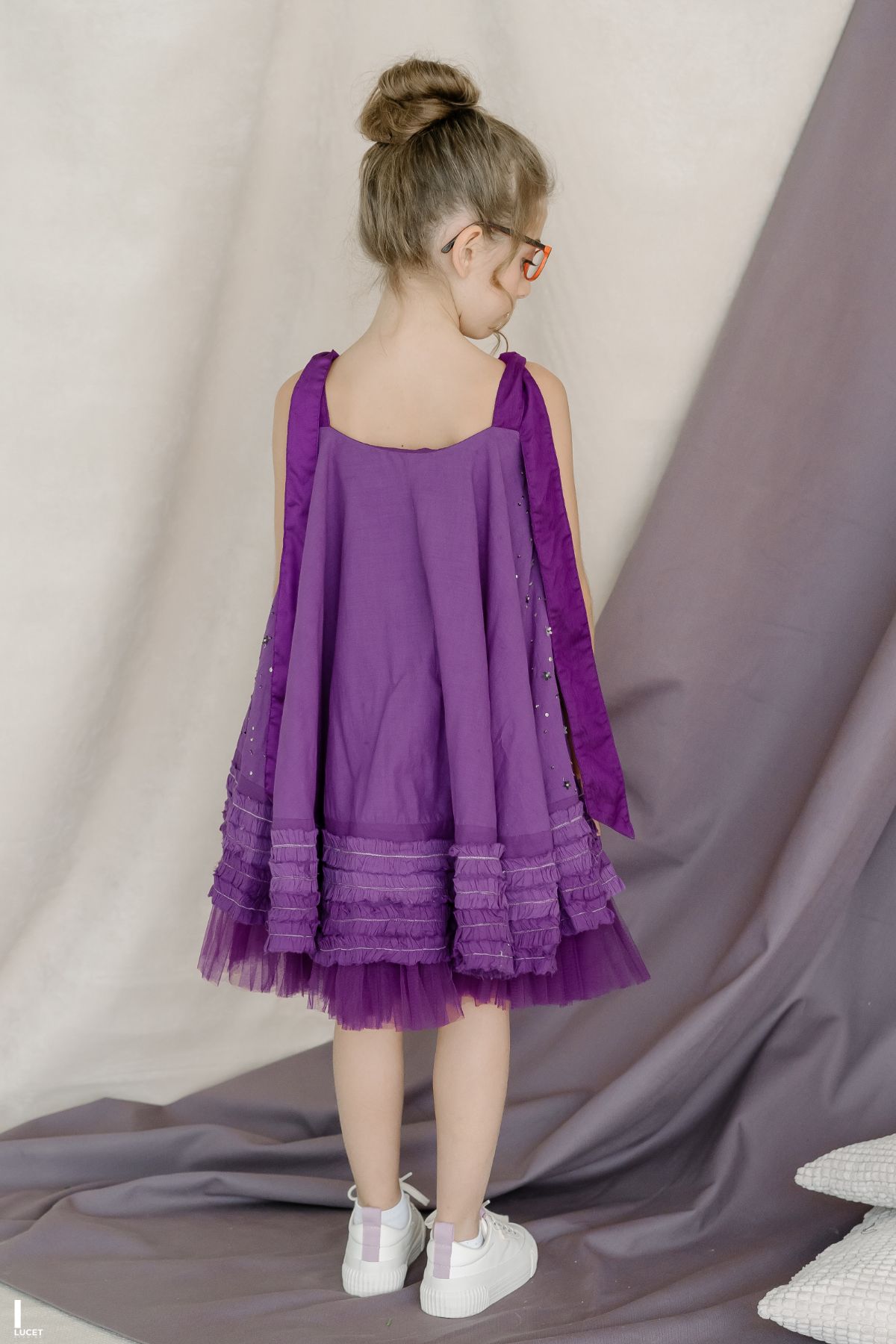 Hand Embroidered Shoulder Tie-Up Frilled Dress