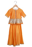 Saffron Beaten Gold Peplum And Flared Palazzo