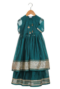 Beaten Gold Teal Lehnga