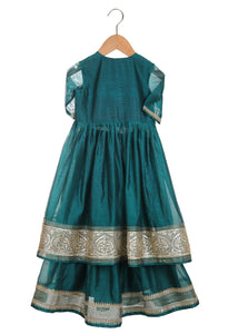 Beaten Gold Teal Lehnga