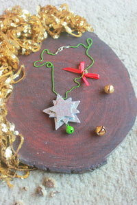 Christmas Star Of Bethelem Necklace Silver Green