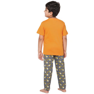 Orange Round Neck With Semi Placket T-shirt And Starfish Pyjama Set