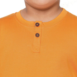 Orange Round Neck With Semi Placket T-shirt And Starfish Pyjama Set