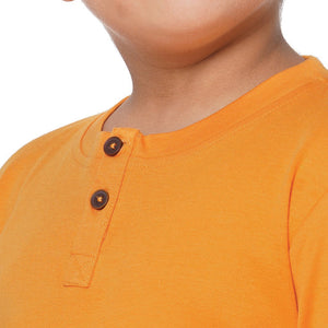 Orange Round Neck With Semi Placket T-shirt And Starfish Pyjama Set