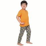 Orange Round Neck With Semi Placket T-shirt And Starfish Pyjama Set