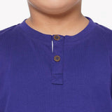 Sheep Blue Violet Round Neck With Placket Half Sleeves Shorts Set