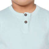 Aqua Round Neck With Semi Placket T-shirt And Blue Stripes Printed Pyjama Set