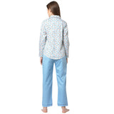 Camouflage Cotton Notched Collar Top With Full Sleeves And Light Blue Pyjama Set