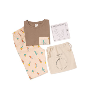 Brown Round Neck with Printed Pocket T-Shirt And Ice Cream Printed Pyjama Set