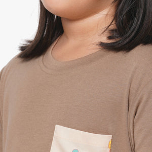 Brown Round Neck with Printed Pocket T-Shirt And Ice Cream Printed Pyjama Set