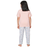 Peach Round Neck With Printed Pocket T-Shirt And Camouflage Printed Pyjama Set