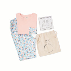 Peach Round Neck With Printed Pocket T-Shirt And Camouflage Printed Pyjama Set