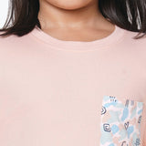 Peach Round Neck With Printed Pocket T-Shirt And Camouflage Printed Pyjama Set