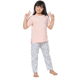 Peach Round Neck With Printed Pocket T-Shirt And Camouflage Printed Pyjama Set