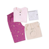 Light Pink Round Neck With Printed Pocket T-shirt And Space Printed Pyjama Set