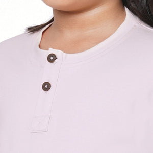 Light Pink Round Neck With Printed Pocket T-shirt And Space Printed Pyjama Set