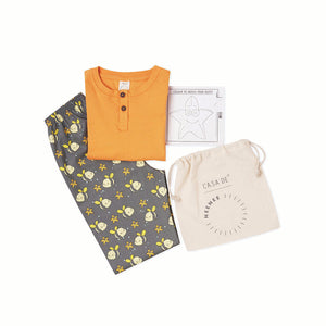 Orange Round Neck With Semi Placket T-shirt And Starfish Pyjama Set