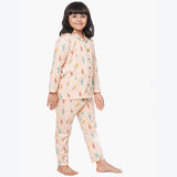 Ice Cream Peach Notched Collar Full Sleeve Night Suit For Kids