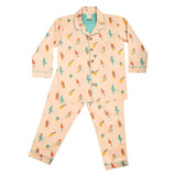 Ice Cream Peach Notched Collar Full Sleeve Night Suit For Kids