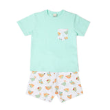 Bird Light Green Round Neck Half Sleeves Shorts Set