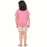 Elephant Dark Pink Round Neck Half Sleeves Shorts Set