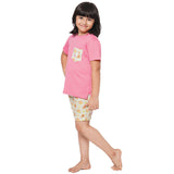 Elephant Dark Pink Round Neck Half Sleeves Shorts Set