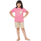 Elephant Dark Pink Round Neck Half Sleeves Shorts Set