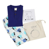 Sheep Blue Violet Round Neck With Placket Half Sleeves Shorts Set