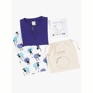 Sheep Blue Violet Round Neck With Placket Half Sleeves Shorts Set