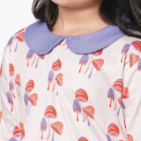 Mushroom Printed Peter Pan Collar Top Full Sleeve And Pyjama set