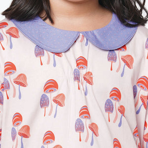 Mushroom Printed Peter Pan Collar Top Full Sleeve And Pyjama set