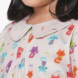 Cat Printed Peter Pan Collar Top Full sleeve And Pyjama set