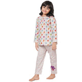 Cat Printed Peter Pan Collar Top Full sleeve And Pyjama set