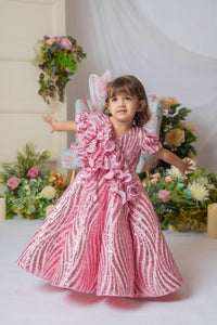 Pink Sequins Ruffle Sequnce Cu