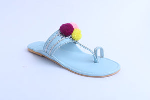 Light Blue Pom Pom Kolhapuri