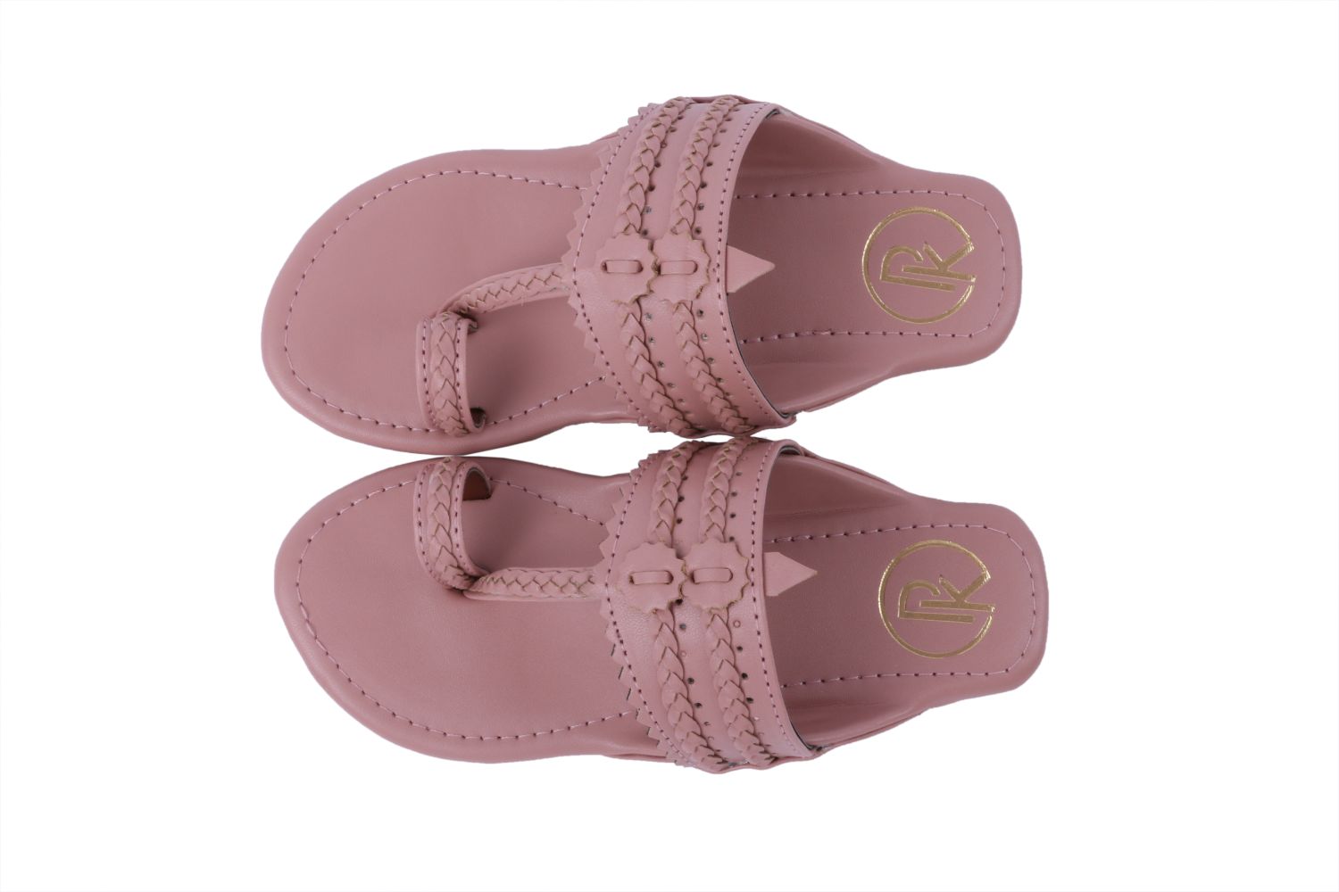 Salmon Pink Plain Kolhapuri Flats