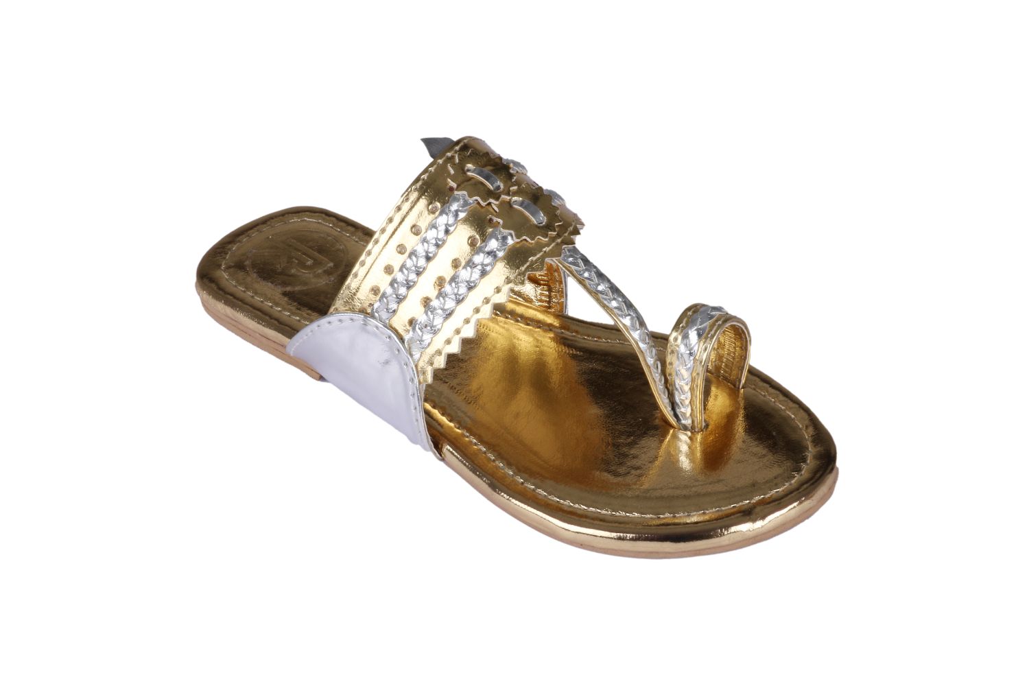 Gold & Silver Two Tone  Kolhapuri Flats