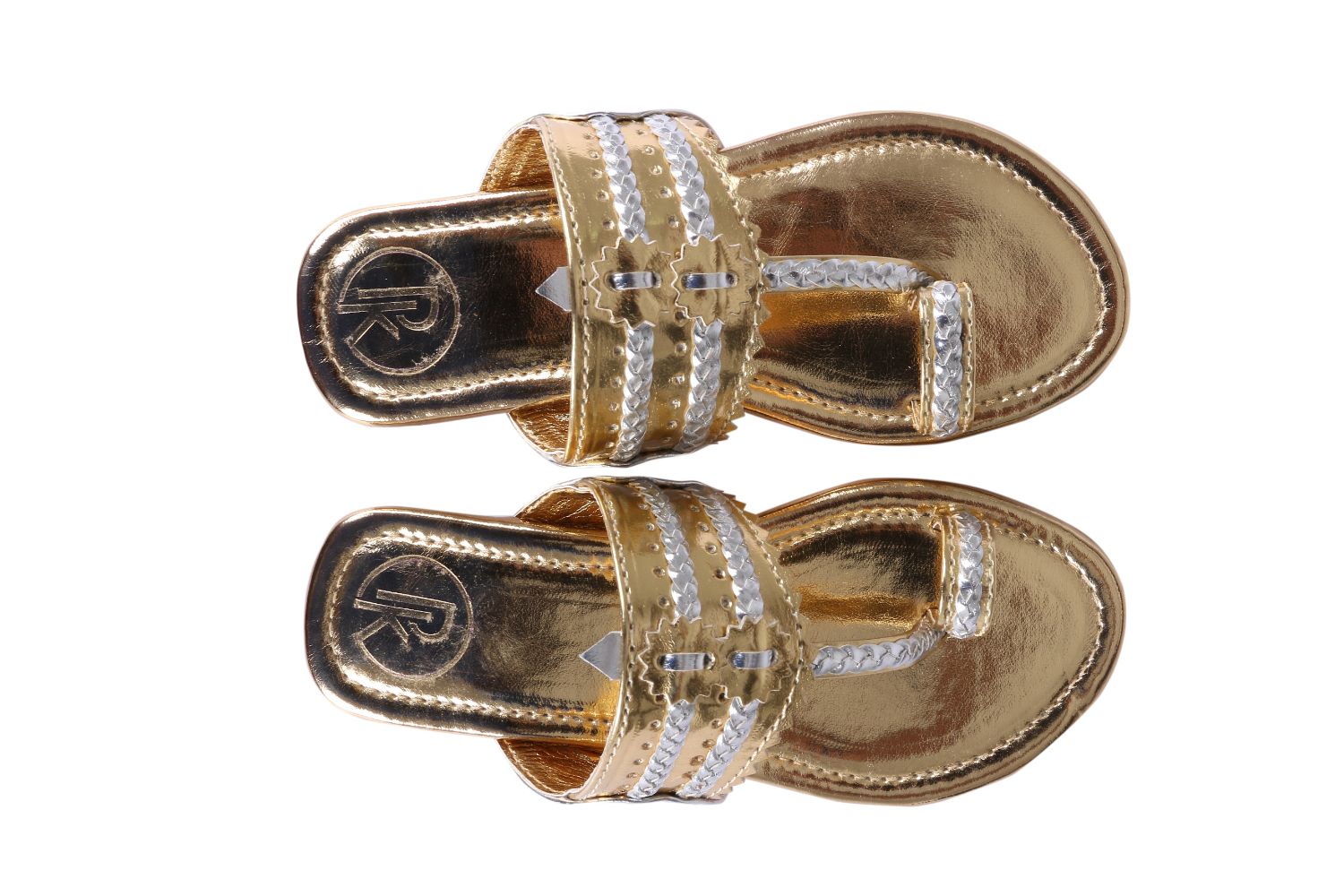 Gold & Silver Two Tone  Kolhapuri Flats