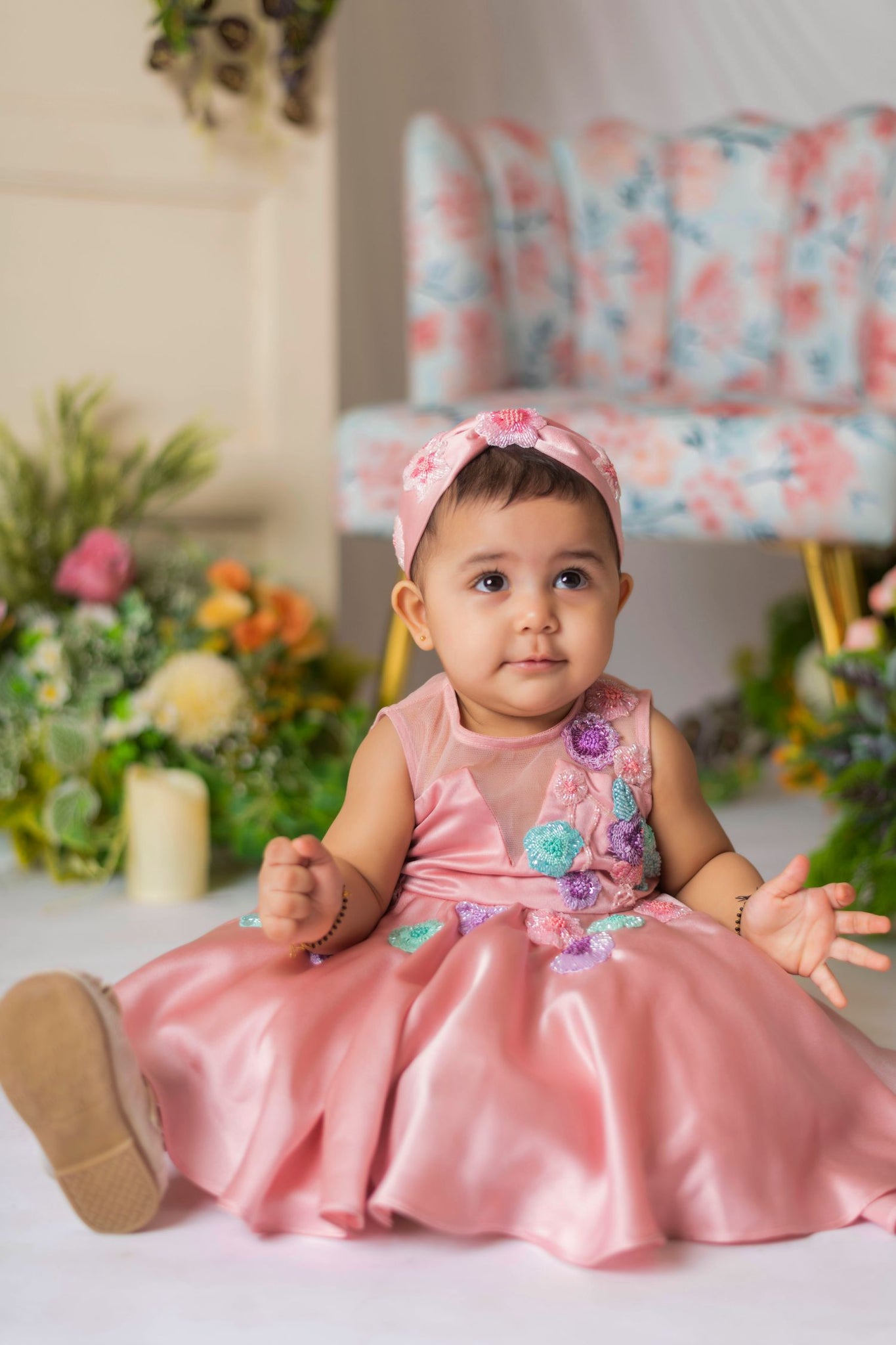 Rose Gold Floral Embroidered Frock