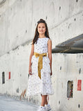 Hand Embroidered Tiered Dress With Raw Silk Belt