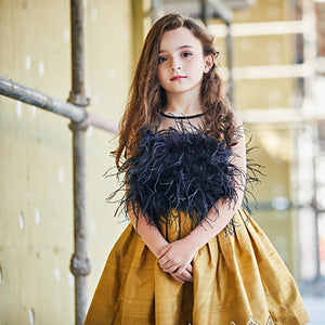 Feathered Yellow Raw Silk Dress