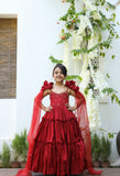 Aita- Organic Vegan Silk Tiered Gown With Draped Dupatta