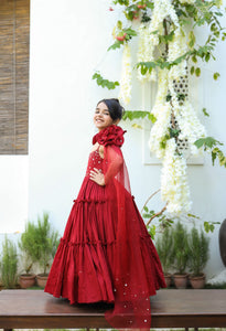 Aita- Organic Vegan Silk Tiered Gown With Draped Dupatta