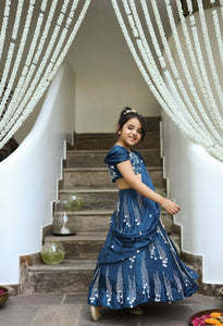 Hoor- Embroidered German Satin Lehenga Set For Girls